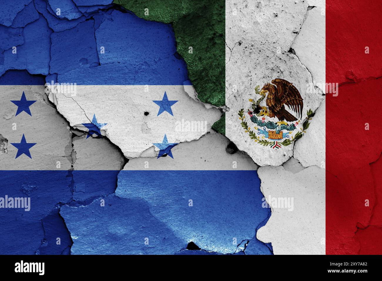 Flags of Honduras and Mexico painted on cracked wall Stock Photo - Alamy