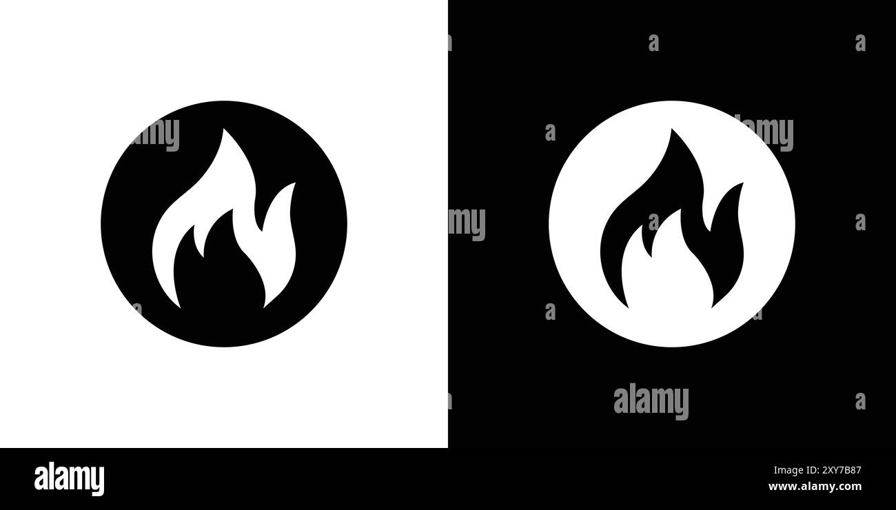 Fire flame icon set in black and white color. simple flat vector Stock ...