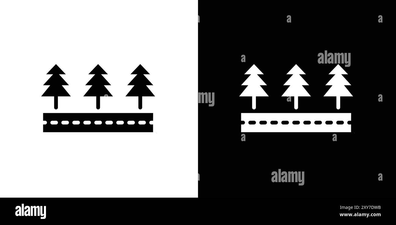 Road on landscape icon set in black and white color. simple flat vector ...
