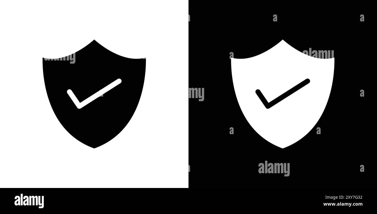 Shield icon set in black and white color. simple flat vector Stock ...