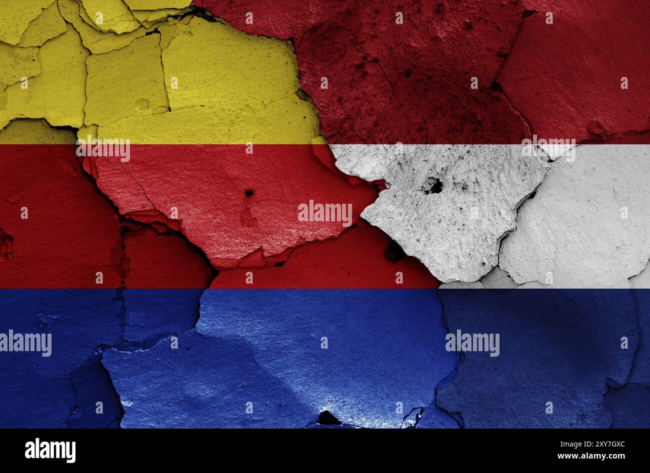 Flags of North Holland and Netherlands painted on cracked wall Stock ...
