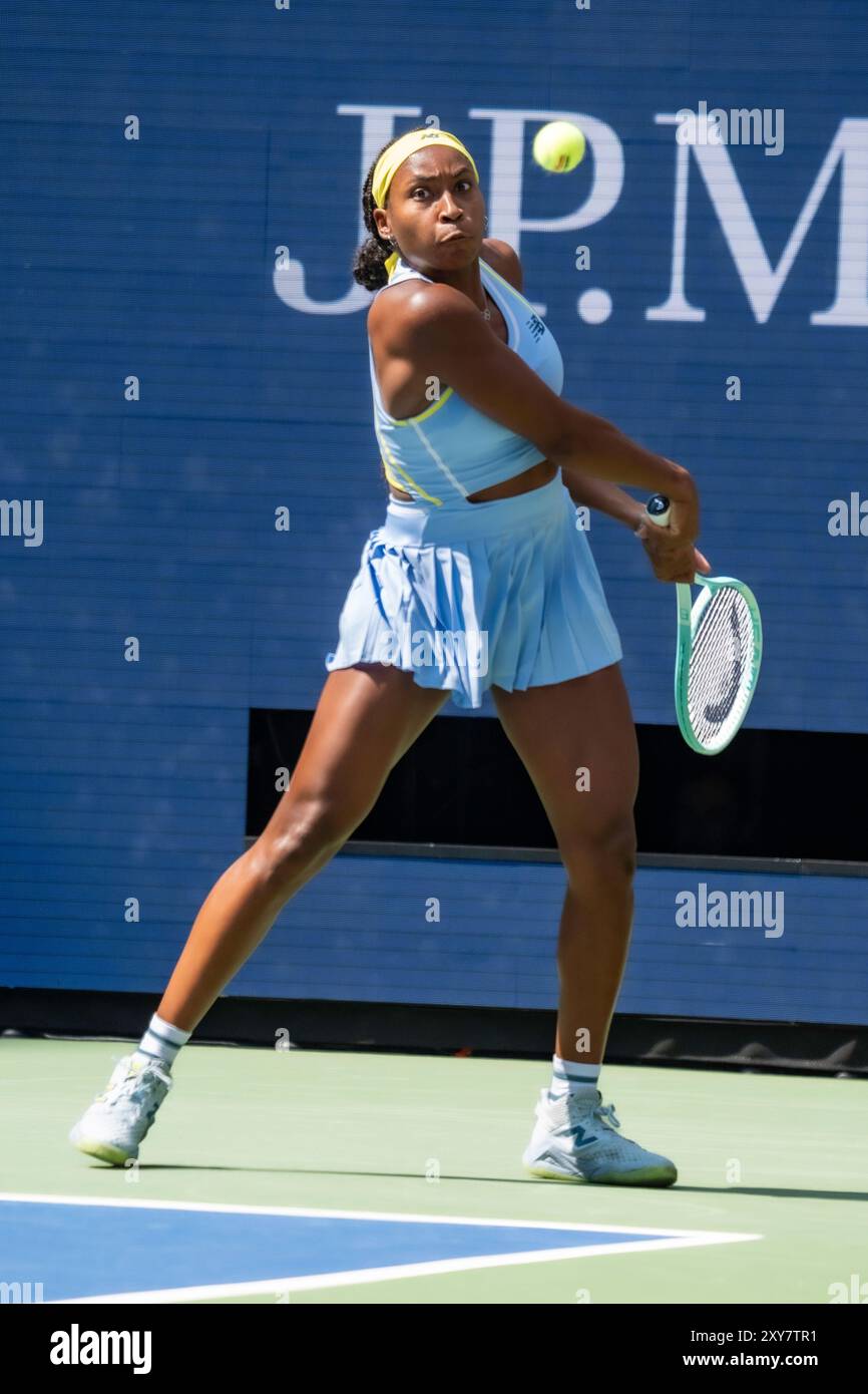 Coco Gauff (USA) competes in round 1 of the 2024 US Open Tennis. Stock Photo