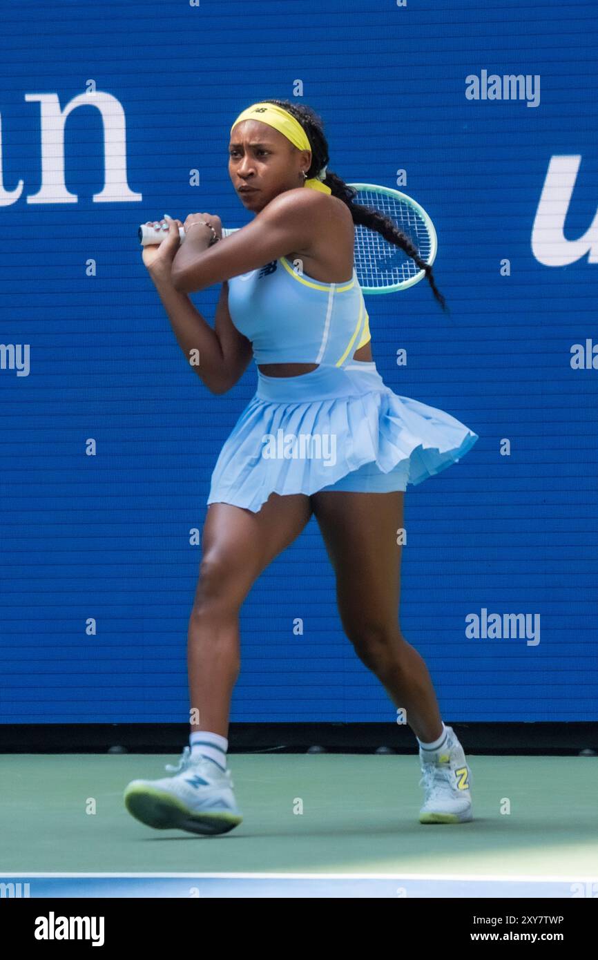 Coco Gauff (USA) competes in round 1 of the 2024 US Open Tennis. Stock Photo