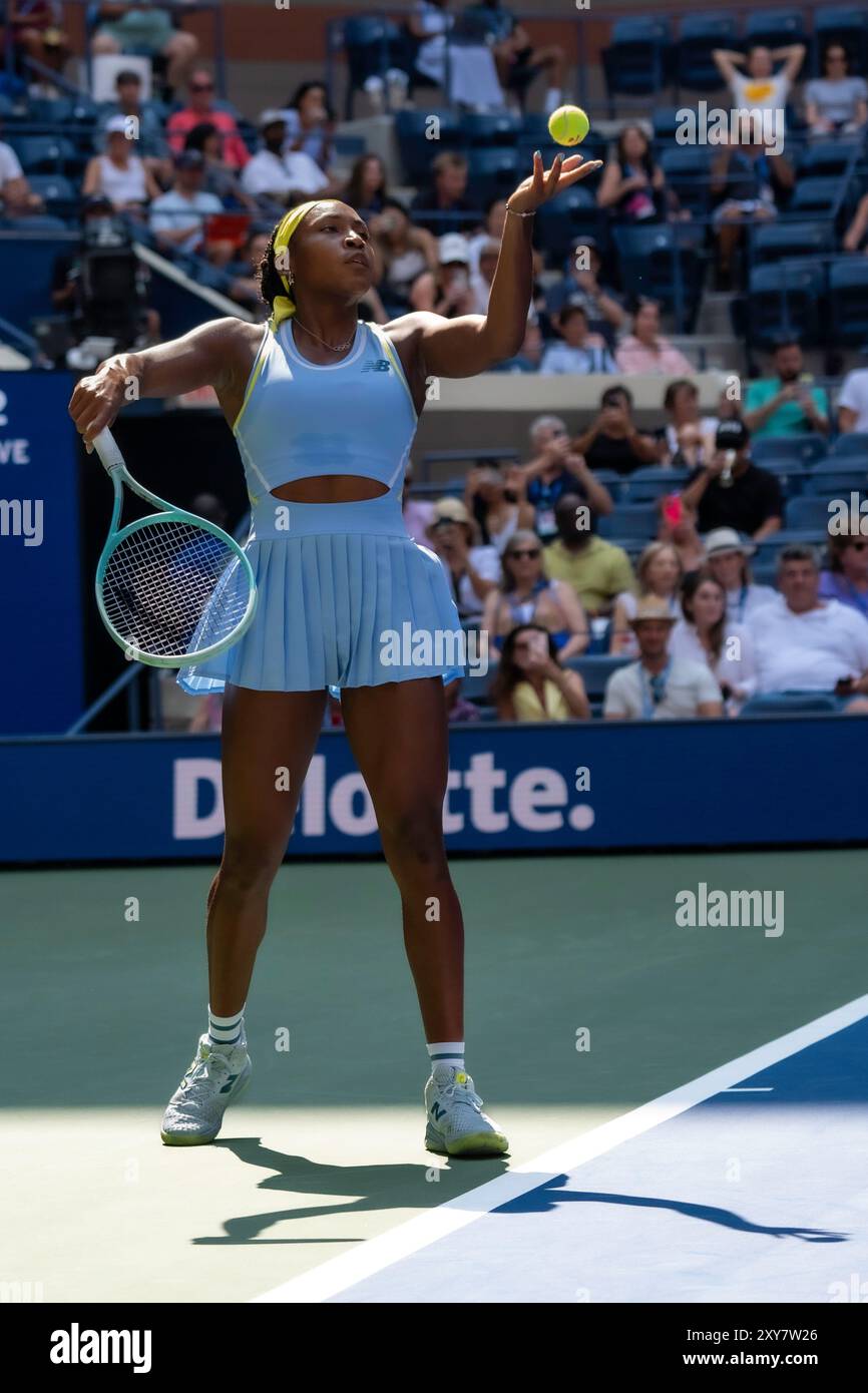 Coco Gauff (USA) competes in round 1 of the 2024 US Open Tennis. Stock Photo