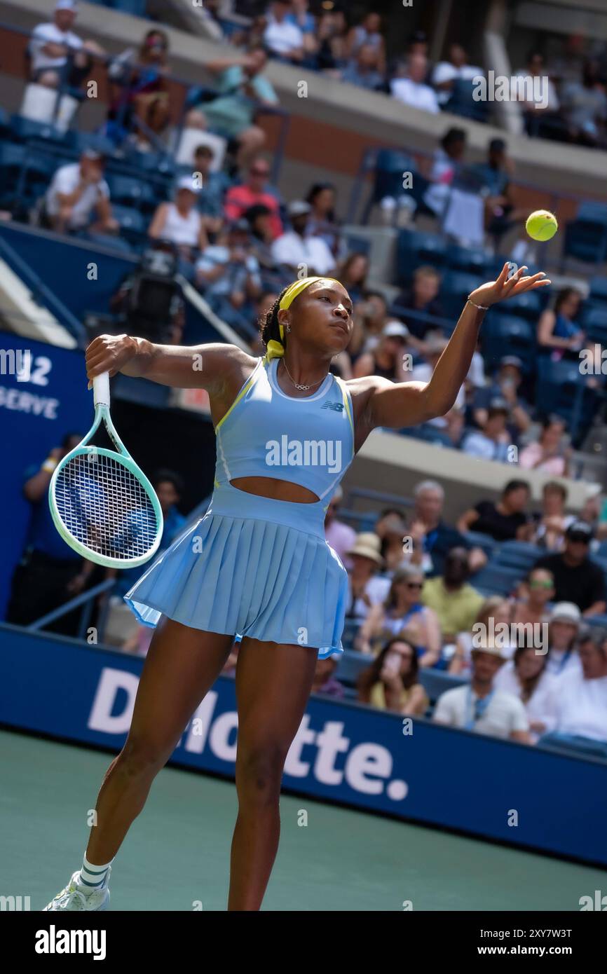 Coco Gauff (USA) competes in round 1 of the 2024 US Open Tennis. Stock Photo