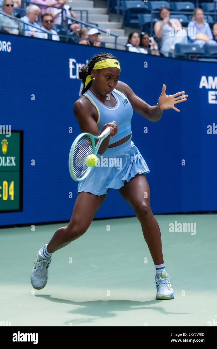 Coco Gauff (USA) competes in round 1 of the 2024 US Open Tennis. Stock Photo