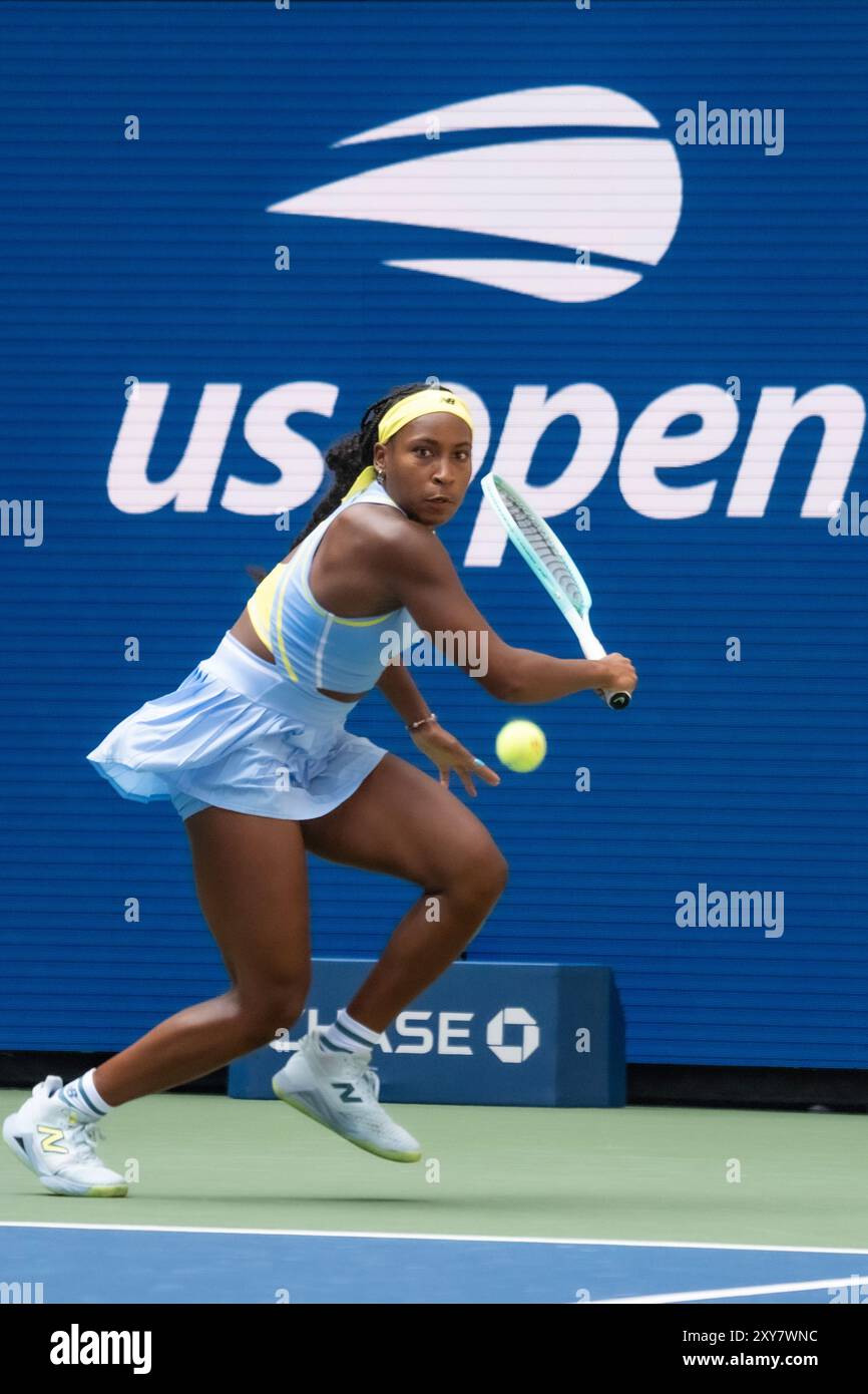 Coco Gauff (USA) competes in round 1 of the 2024 US Open Tennis. Stock Photo
