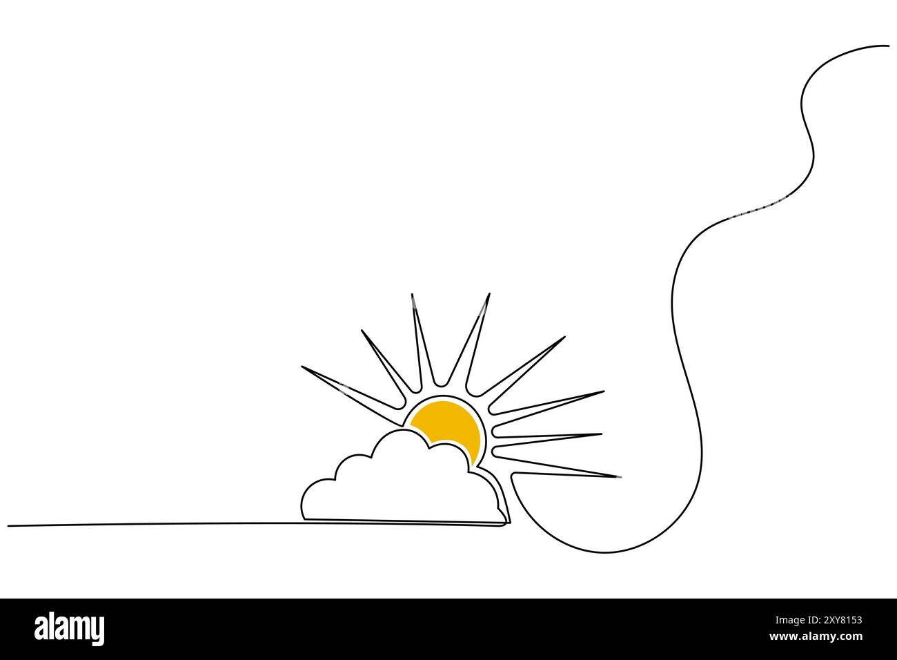 Sun and cloud continuous one line drawing of isolated outline silhouette vector icon Stock Vector