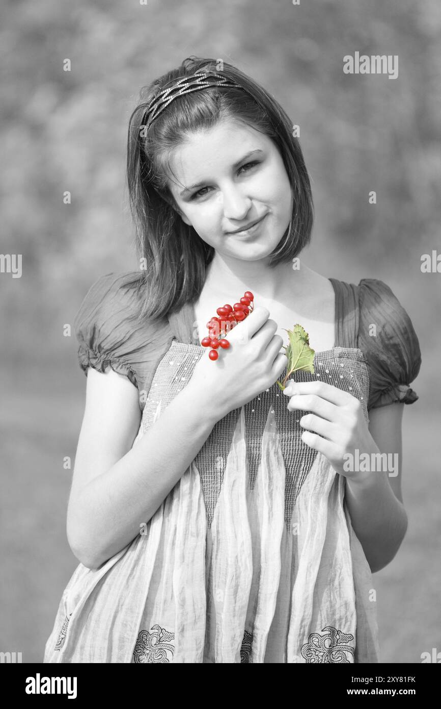 Portrait of the young girl on the forest background Stock Photo - Alamy