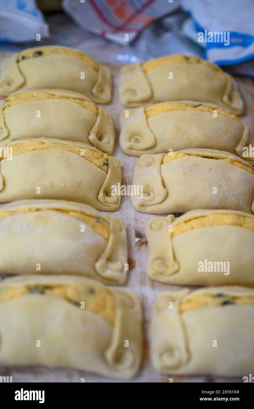 Traditional Cypriot Flaouna delicious Greek Easter Cheese Bread. Flaounes are traditionally prepared for Easter by Orthodox Cypriots. Stock Photo