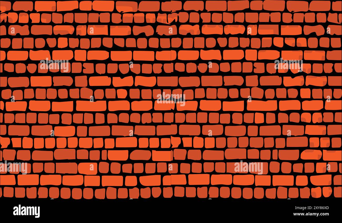 Brick wall, red relief texture with shadow, vector background illustration. Red brick tile wall background. Stock Vector