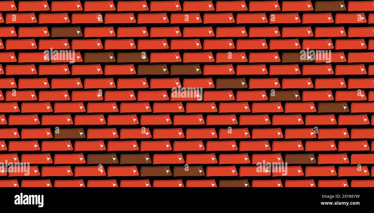 Brick wall, red relief texture with shadow, vector background illustration. Red brick tile wall background. Stock Vector