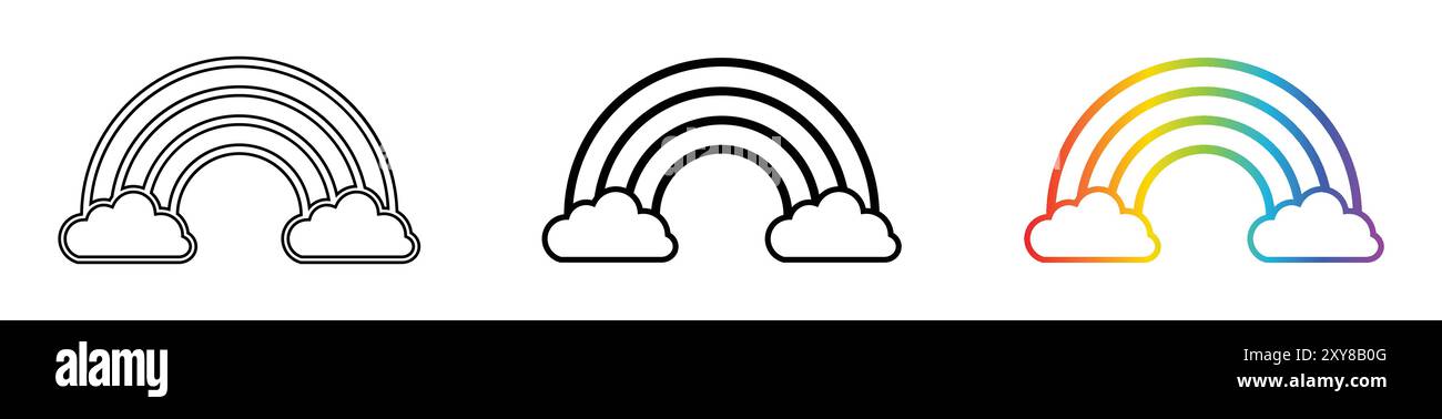 Rainbow icon set in different style color. Clouds and rainbow icon set ...