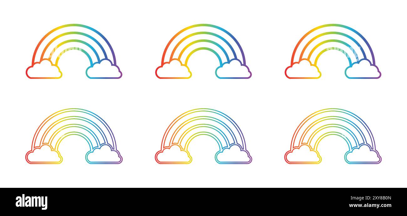 Vector set of rainbow icon. Clouds and rainbow icon set in line style ...