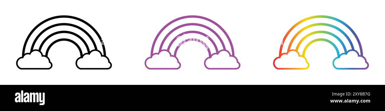 Rainbow icon set in different style. Clouds and rainbow icon set in ...