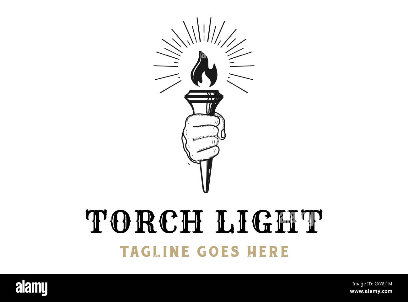 Vintage Sketch Hand hold Torch Fire Flame Light for Sport Event Logo Design Vector Stock Vector