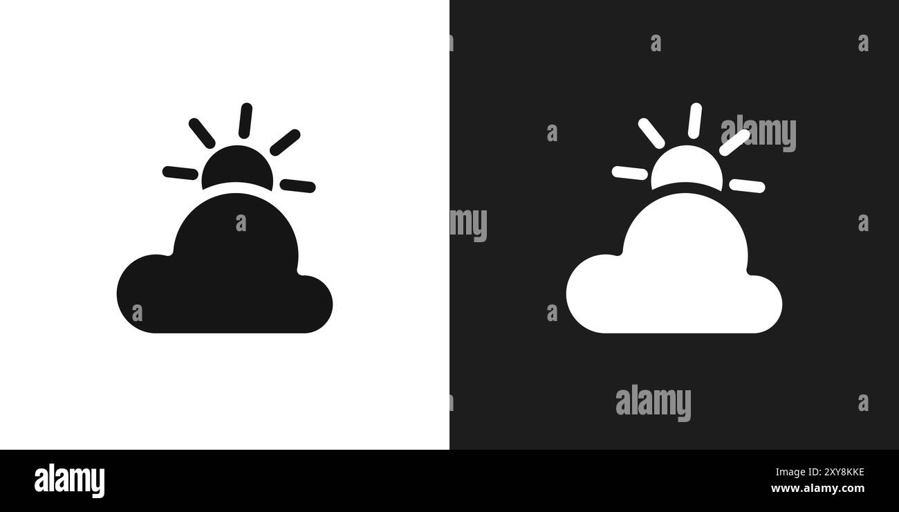 Cloud sun icon logo sign vector outline in black and white color Stock ...