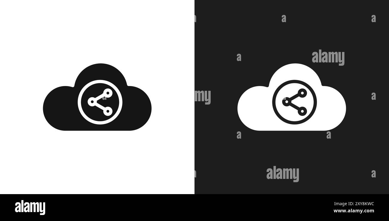 Cloud share icon logo sign vector outline in black and white color Stock Vector