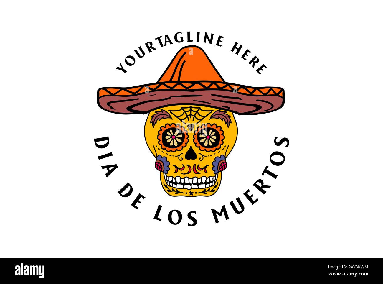 Dia De Los Muertos or Day of the Dead Mexican Sugar Skull for Halloween Party Logo Design Stock Vector