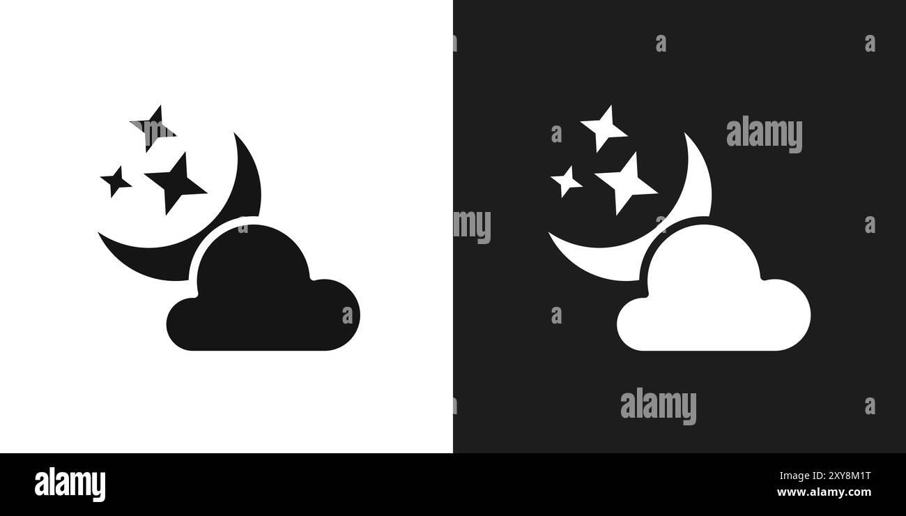 Cloud moon icon logo sign vector outline in black and white color Stock ...