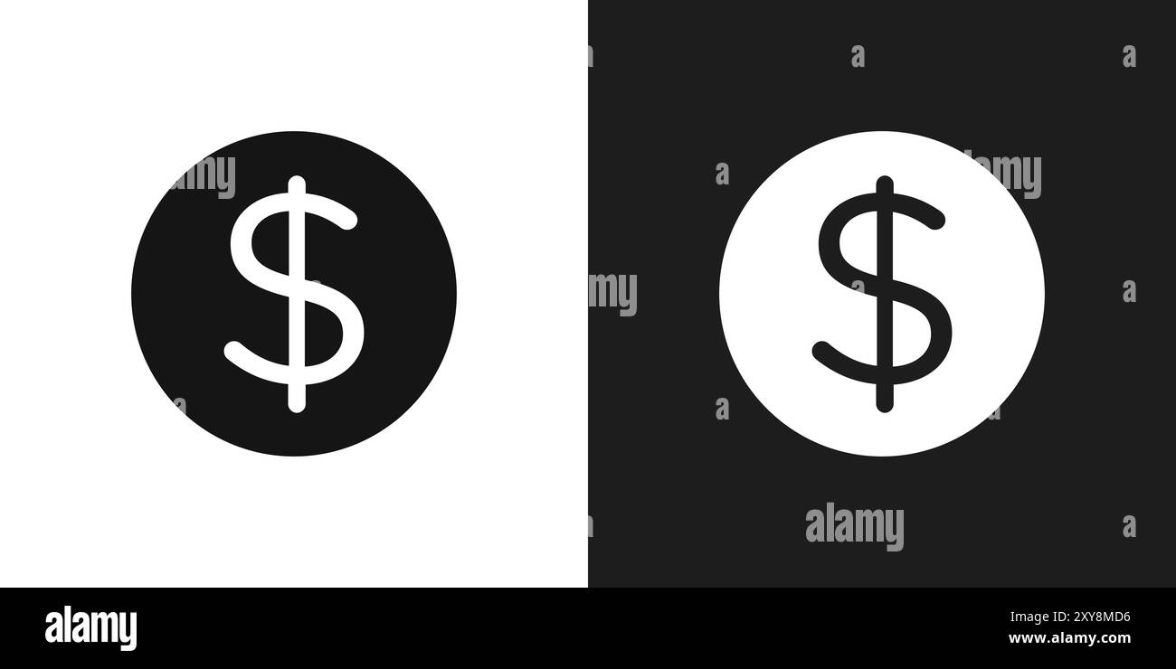 Coin icon logo sign vector outline in black and white color Stock