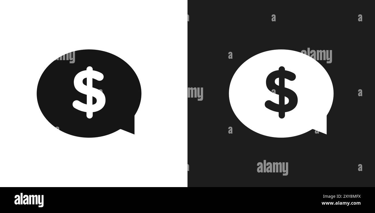 Comment dollar icon logo sign vector outline in black and white color Stock Vector