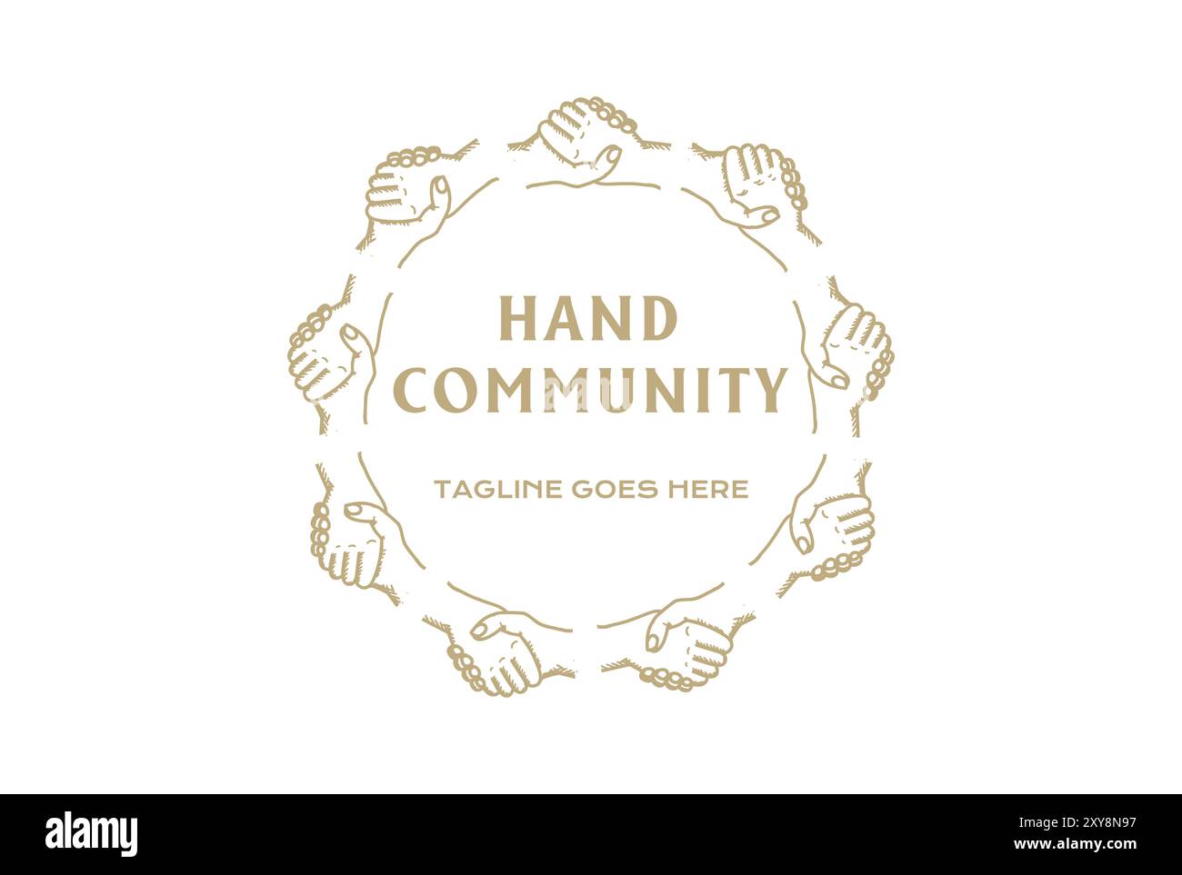 Vintage Retro Star Circular Hand Handshake for Unity Community Charity Foundation Logo Design Stock Vector