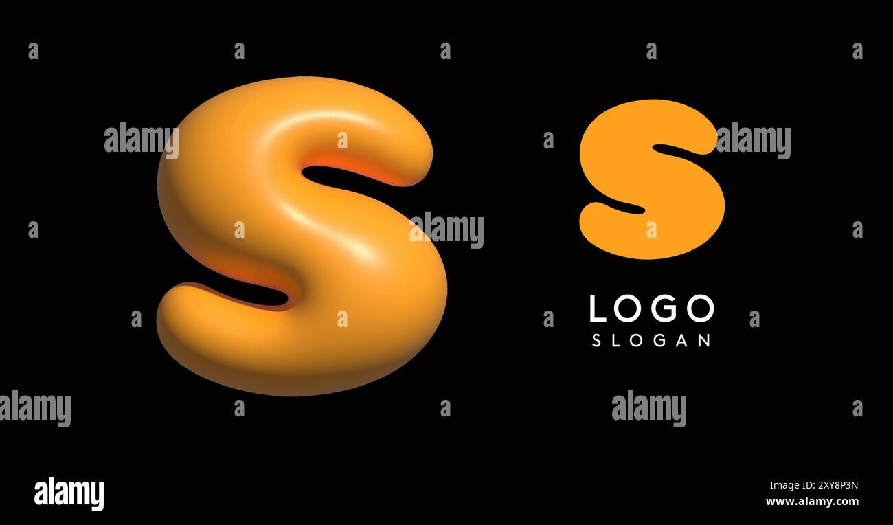 Inflatable letter S appealing 3D logo, glossy shiny bubble logotype for ...