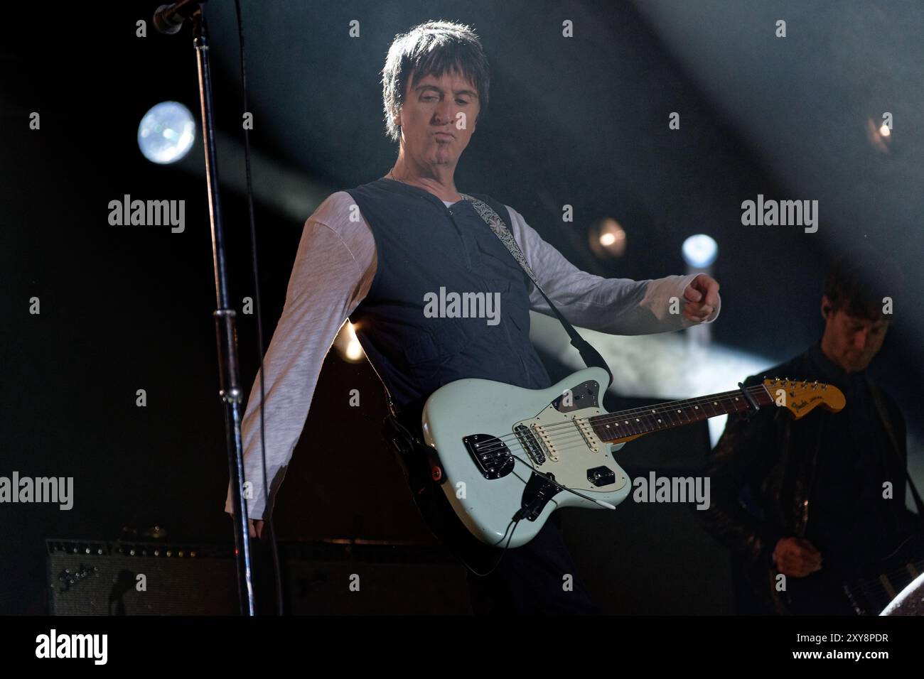 Johnny Marr performs on the main stage at CarFest at Laverstoke Park Farm on 23 August 2024.  Overton, Hampshire.  Credit: Michael Palmer, Alamy Live Stock Photo