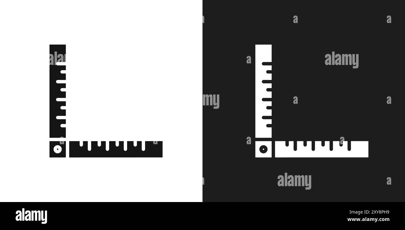 Ruler combined icon logo sign vector outline in black and white color ...