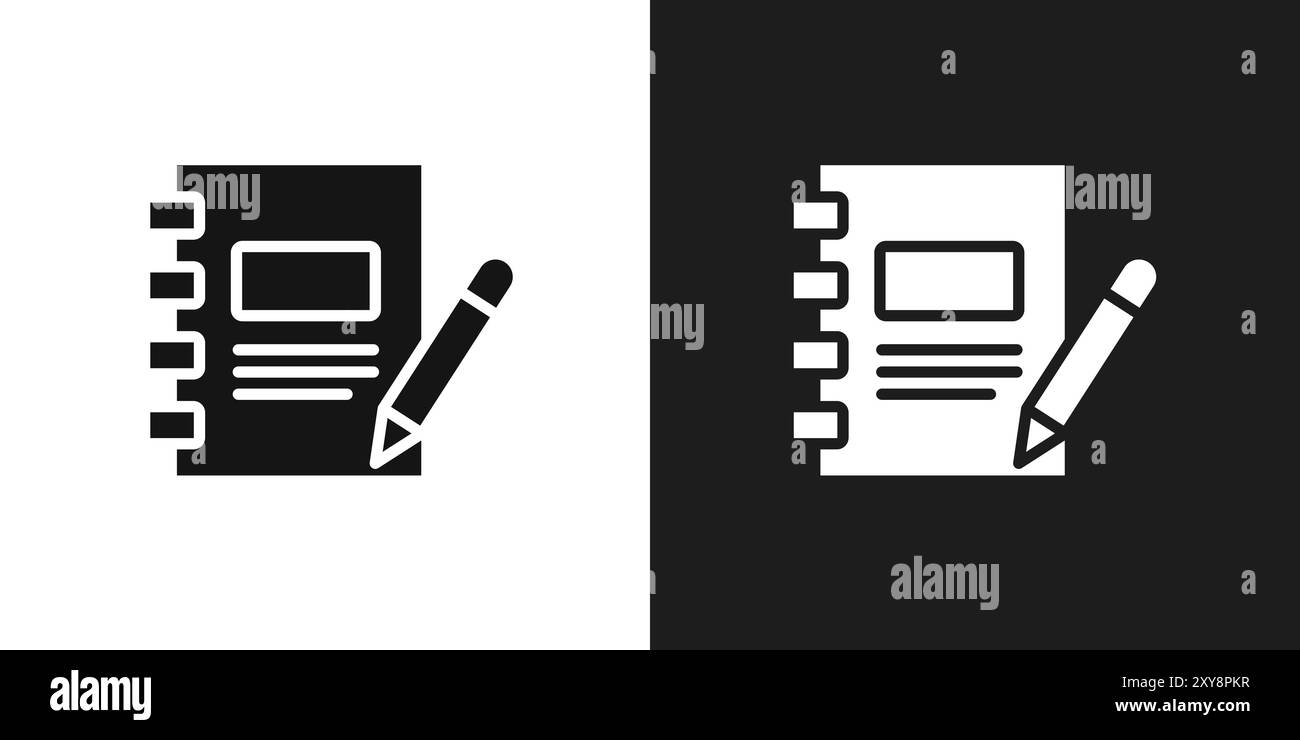 Notebook icon logo sign vector outline in black and white color Stock Vector