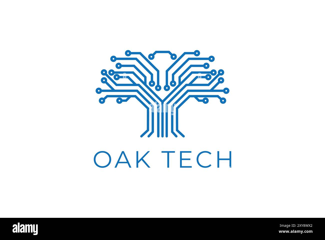 Geometric Oak Tree Digital Electronic Circuit Chip Tech Logo Stock Vector