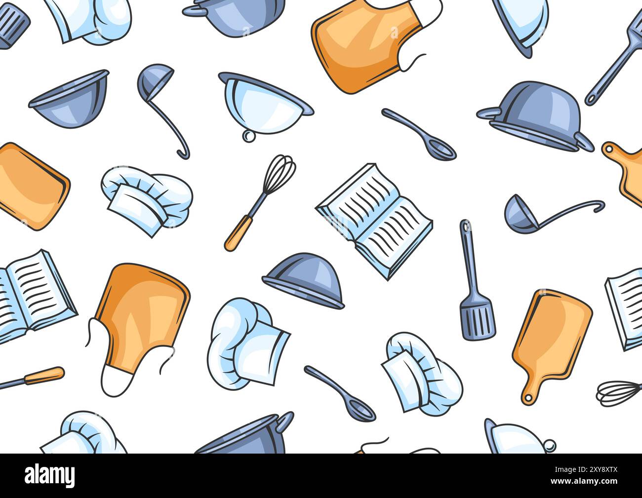 Pattern with kitchen utensils. Cooking tools for home and restaurant. Stock Vector