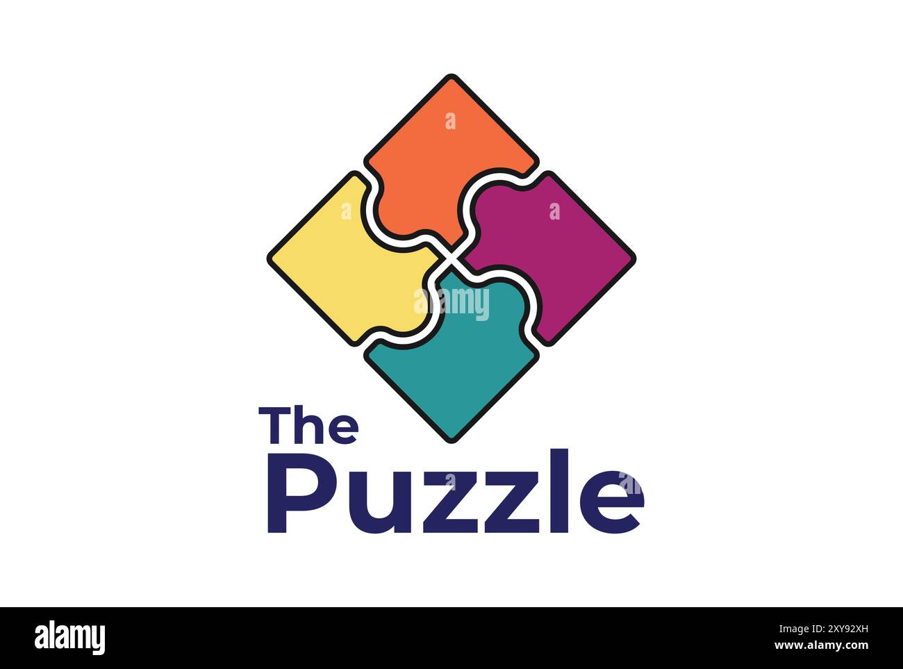 Square Puzzle Set Logo Design Vector Template Stock Vector