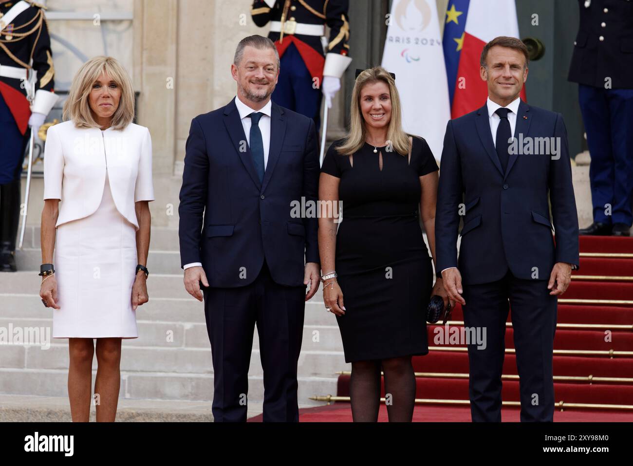 Paris, France. 28th Aug, 2024. French President Emmanuel Macron and his ...