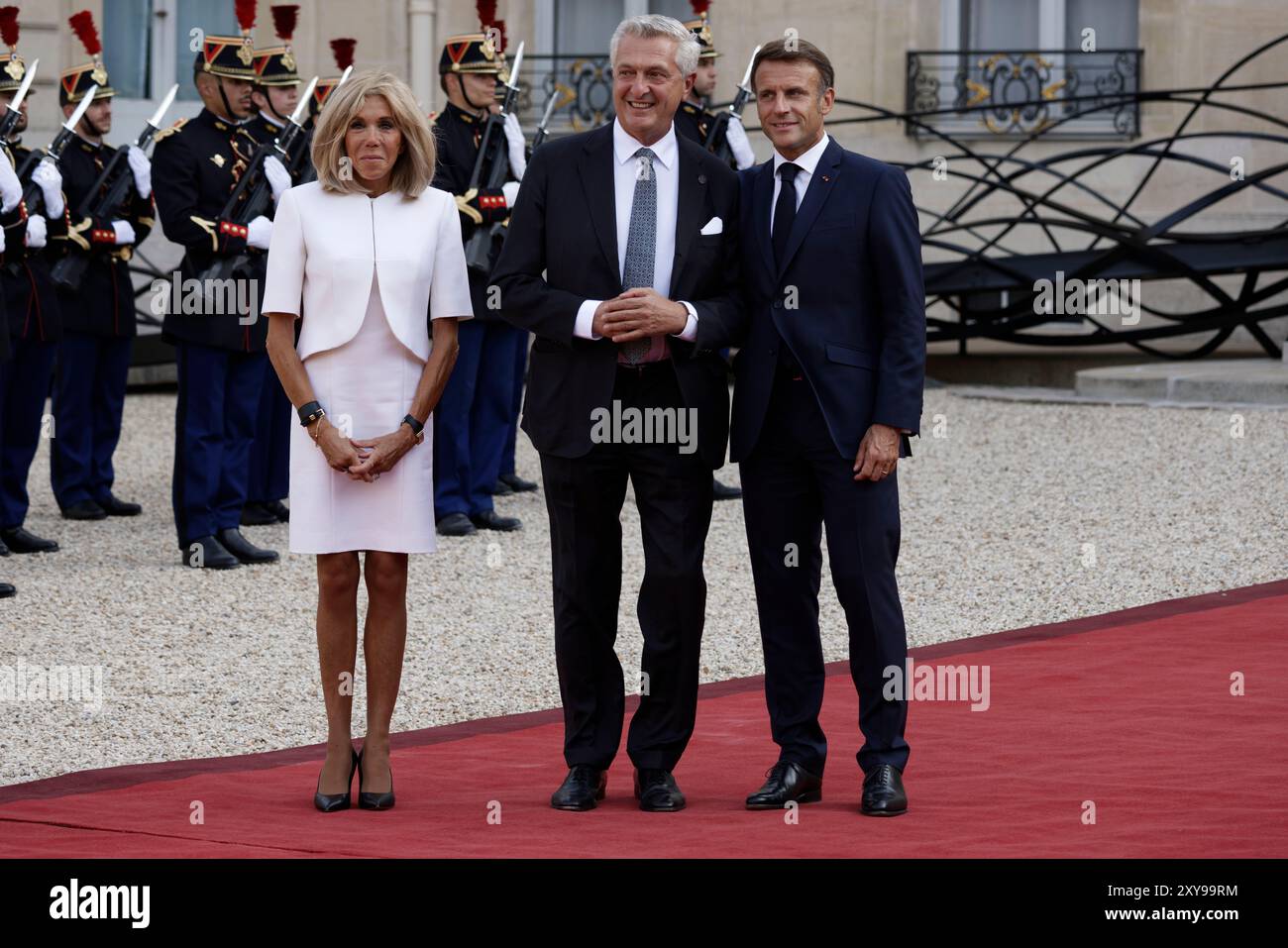 Paris France 28th Aug 2024 French President Emmanuel Macron And His paris-france-28th-aug-2024-french-president-emmanuel-macron-and-his