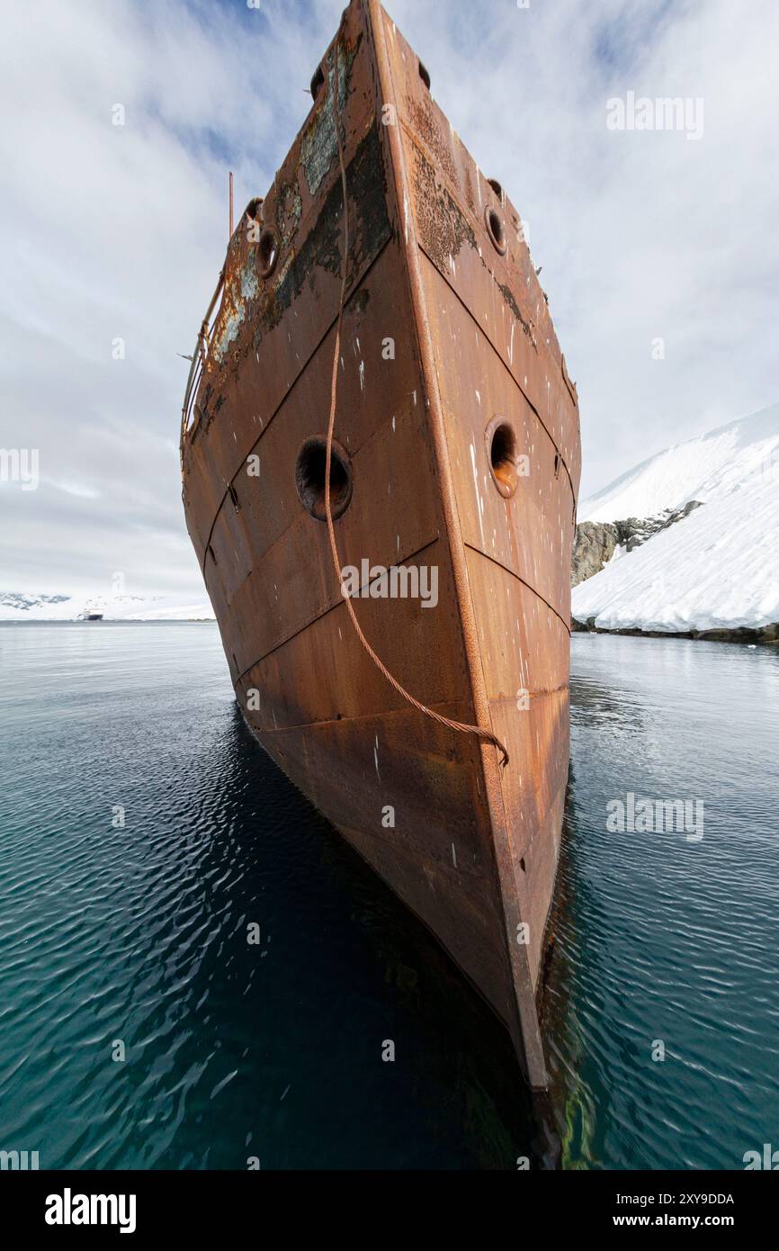 Views of the wreck of the Guvernoren, a 20th century whale processing ship in the Enterprise Islands, Antarctica. Stock Photo