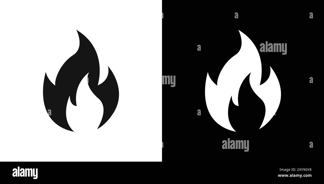 Fire icon logo sign vector outline in black and white color Stock ...