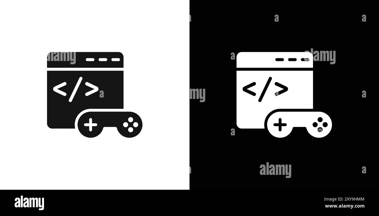 Game developing icon logo sign vector outline in black and white color Stock Vector