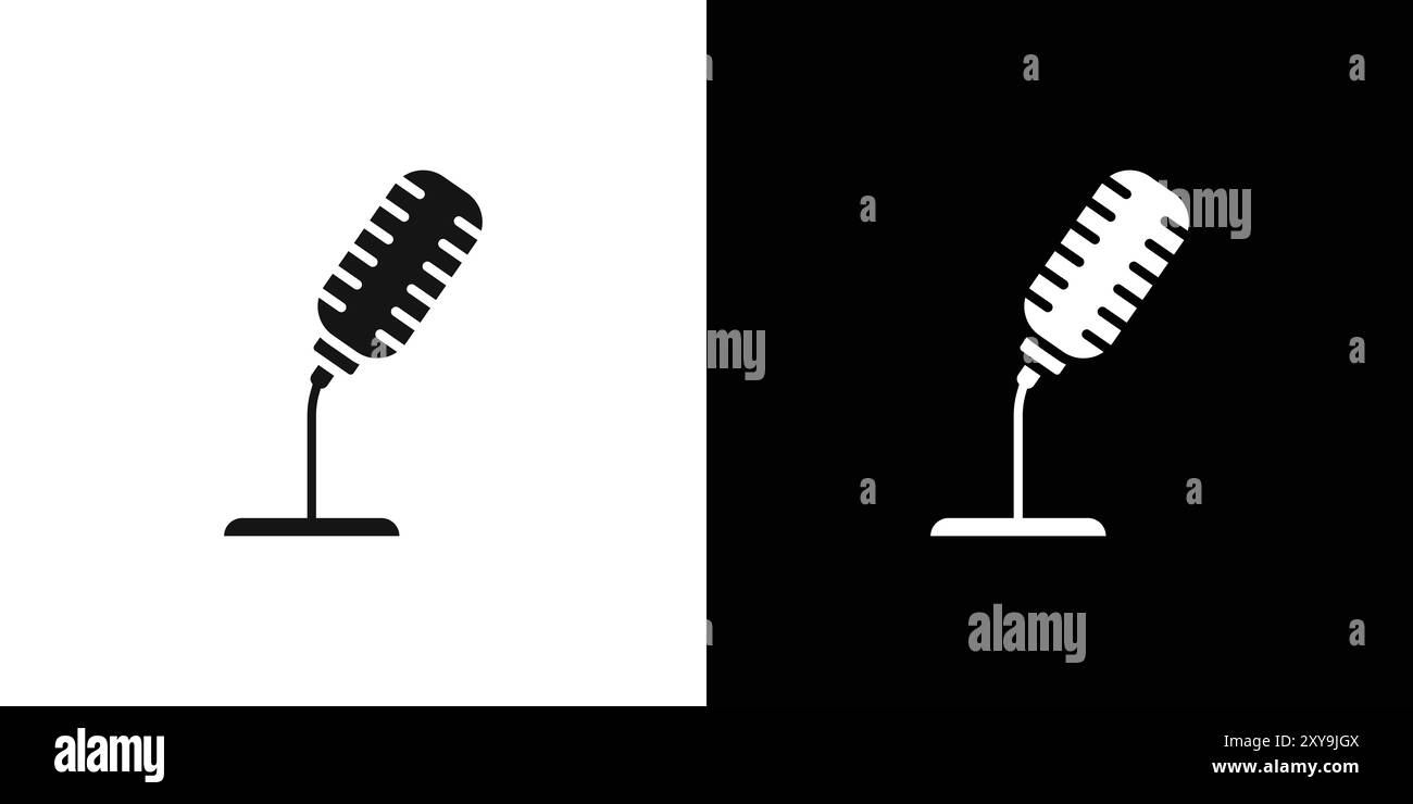 Microphone icon (2) logo sign vector outline in black and white color ...