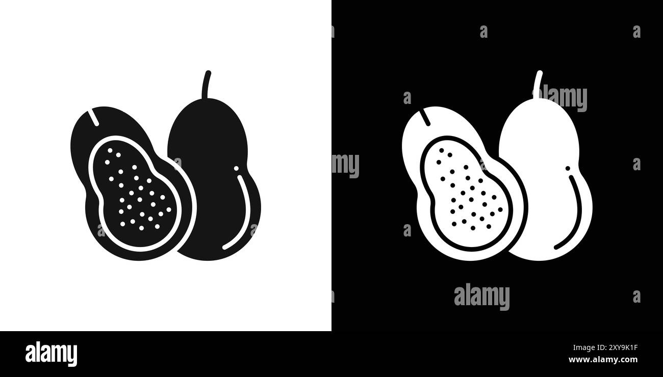 Papaya icon logo sign vector outline in black and white color Stock Vector