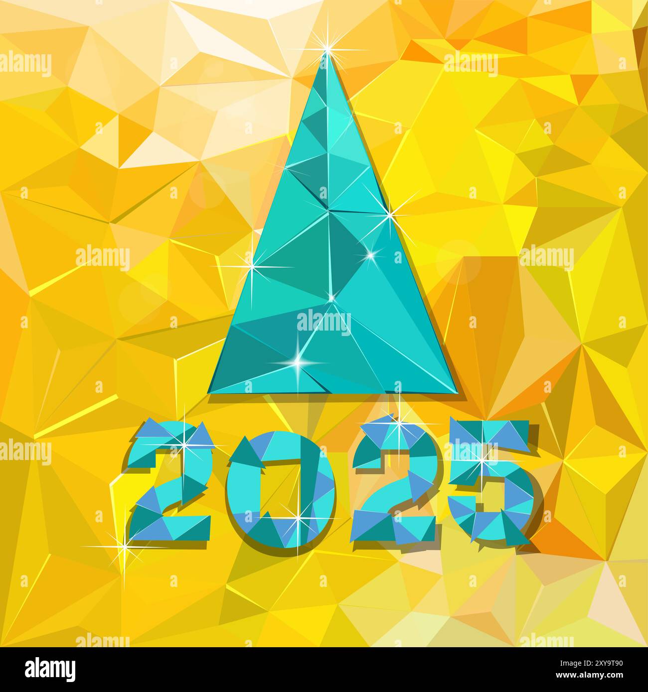 Happy new year 2025. Christmas tree of triangles. hand drawing. Not AI, Vector illustrations