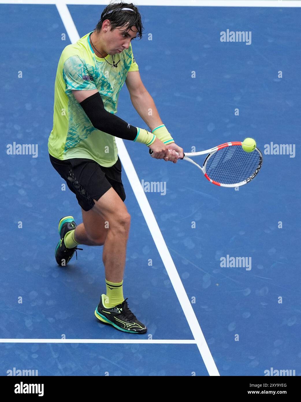 August 28, 2024: Alexander Shevchenko (KAZ) loses to Frances Tiafoe (USA) 6-4, 6-1, 1-0 (ret) at the US Open being played at Billie Jean King National Tennis Center in Flushing, Queens, NY, {USA} © Grace Schultz/Cal Sport Media Stock Photo
