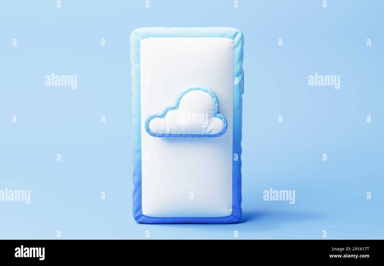 Inflatable cell phone and cloud balloon, 3d rendering. 3D illustration. Stock Photo