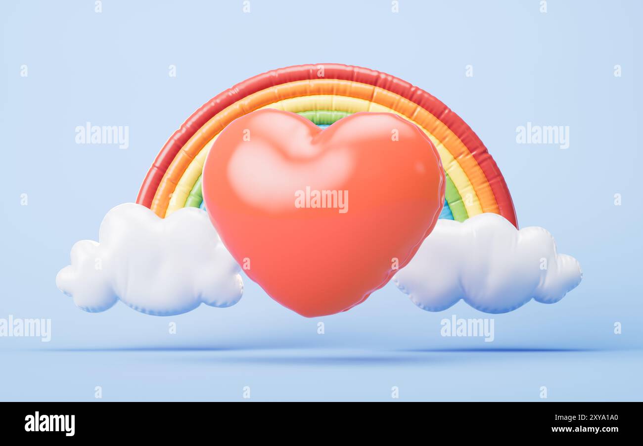 Inflatable heart shape balloon, 3d rendering. 3D illustration. Stock Photo