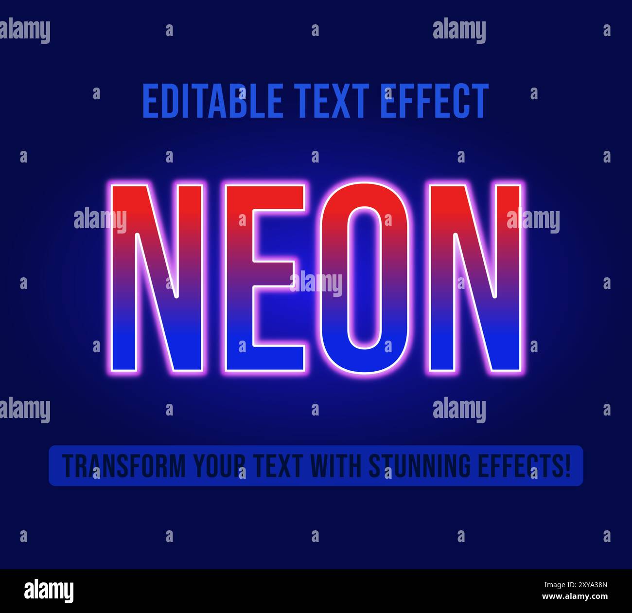 Editable text effects with glowing red blue neon theme, Customizable and Ready to Use. Stock Vector