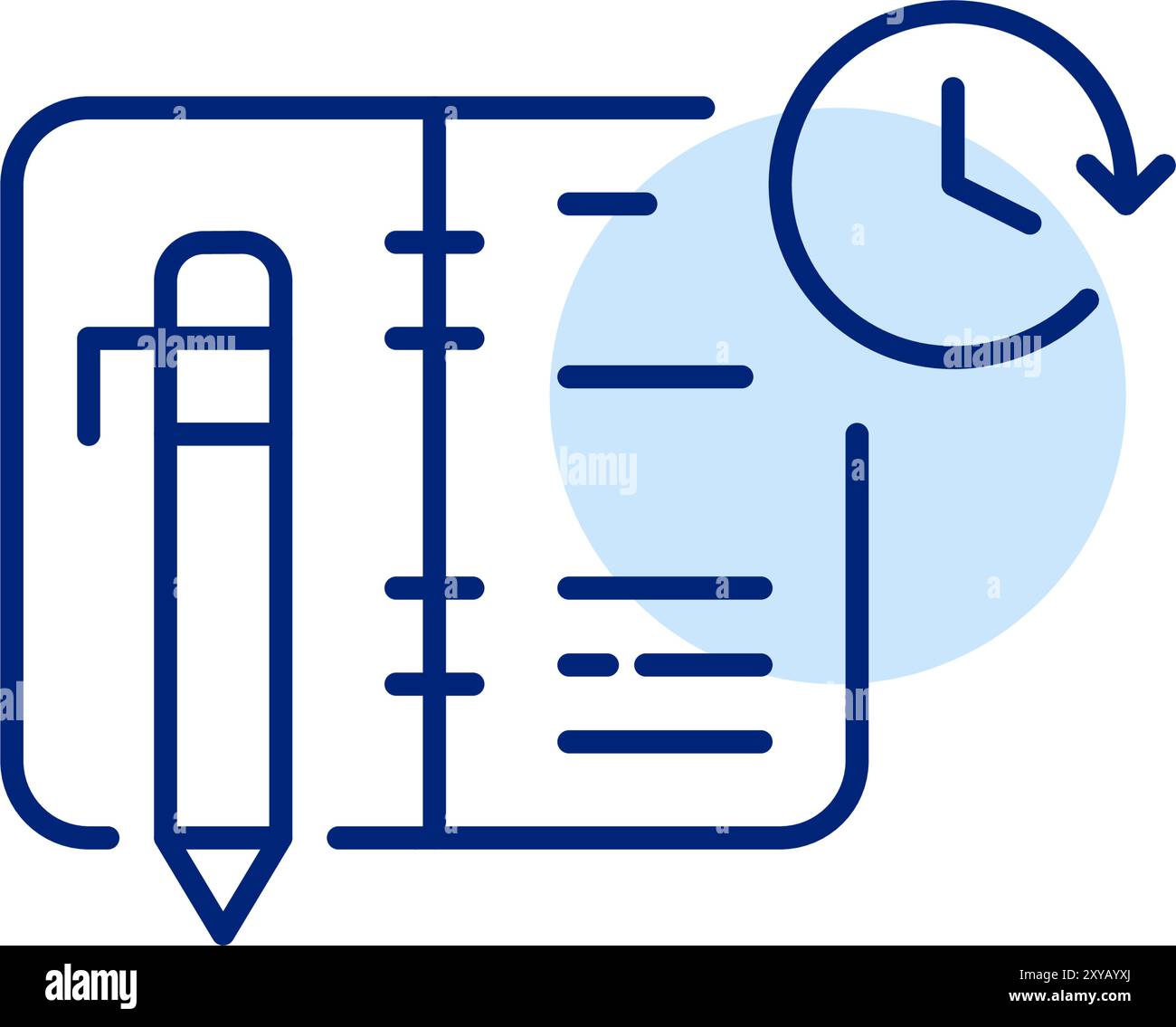 Weekly planner, pen and clock. Pixel perfect, editable stroke icon Stock Vector