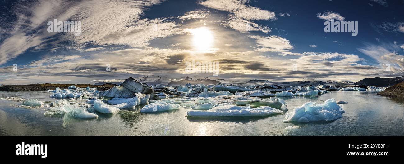 Spectacular sunset in the famous Jokulsarlon Glacier Lagoon Iceland Stock Photo