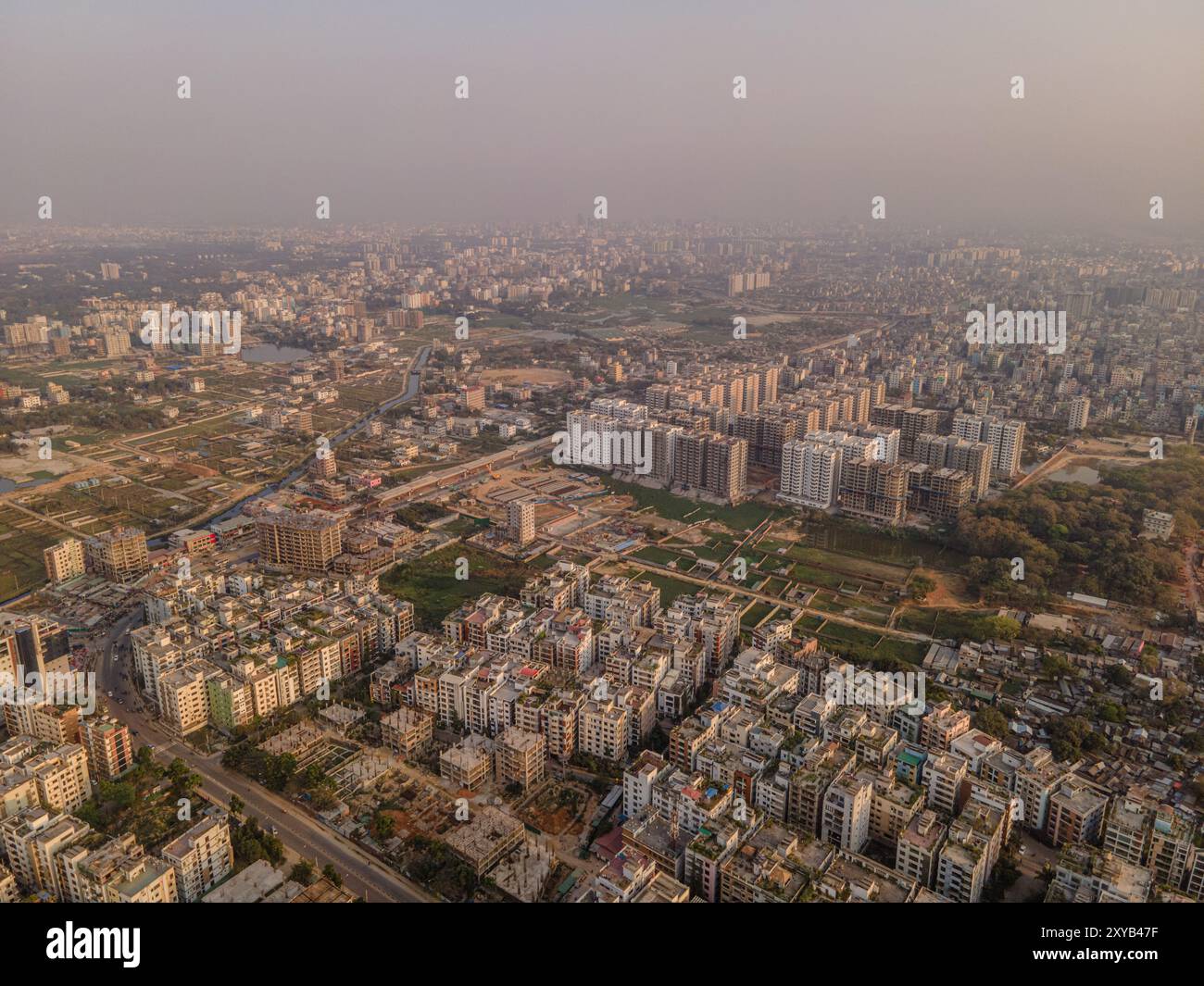 Panoramic Aerial View of Dhaka City - Vibrant Urban Landscape of Bangladesh Stock Photo