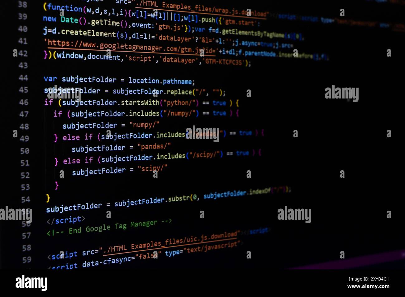Programming coding screen, web developer coding screen Stock Photo